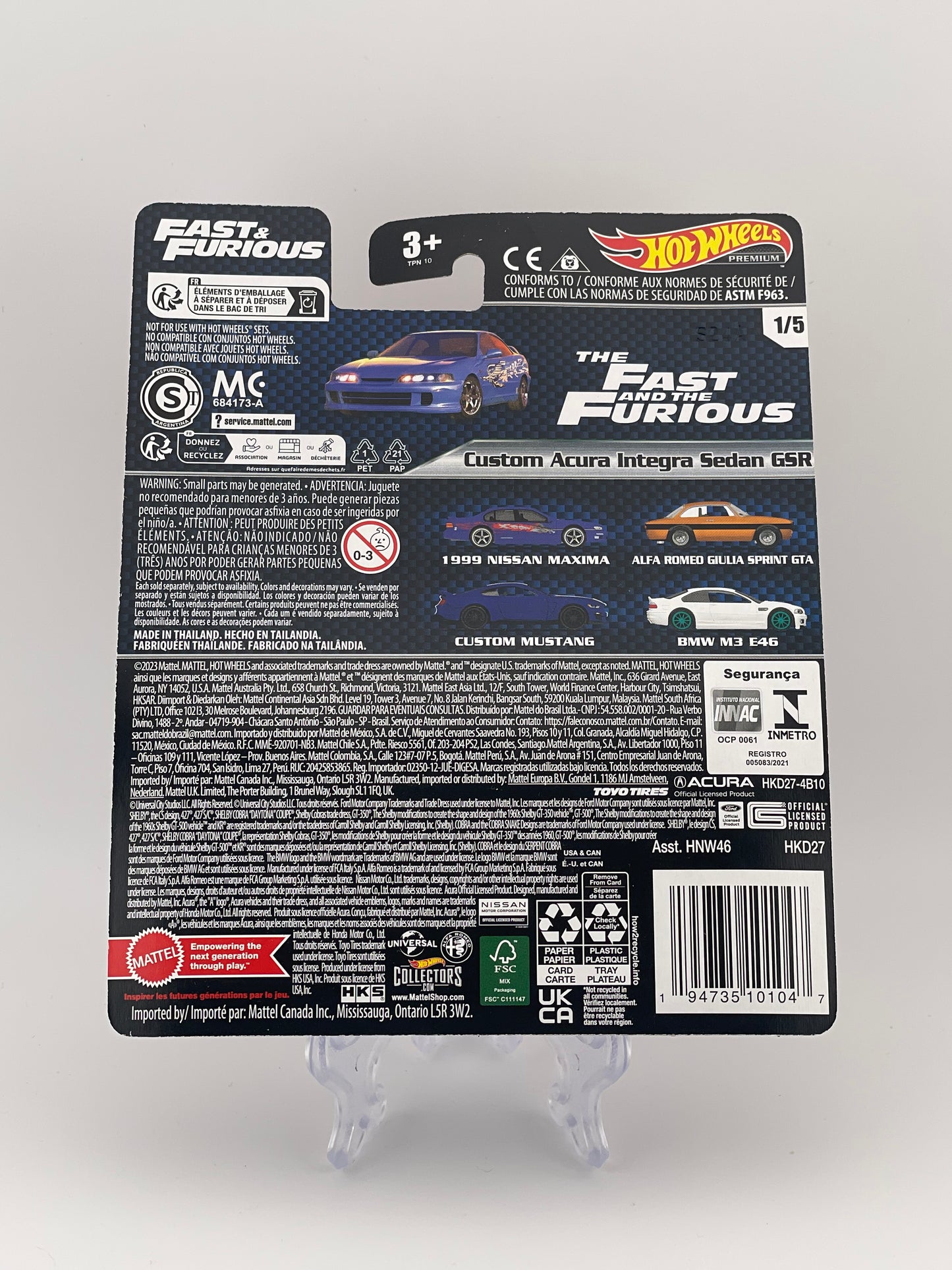 Hot Wheels Premium Fast & Furious 1/5 Custom Acura Integra Sedan GSR - !!2023 VERSION!!