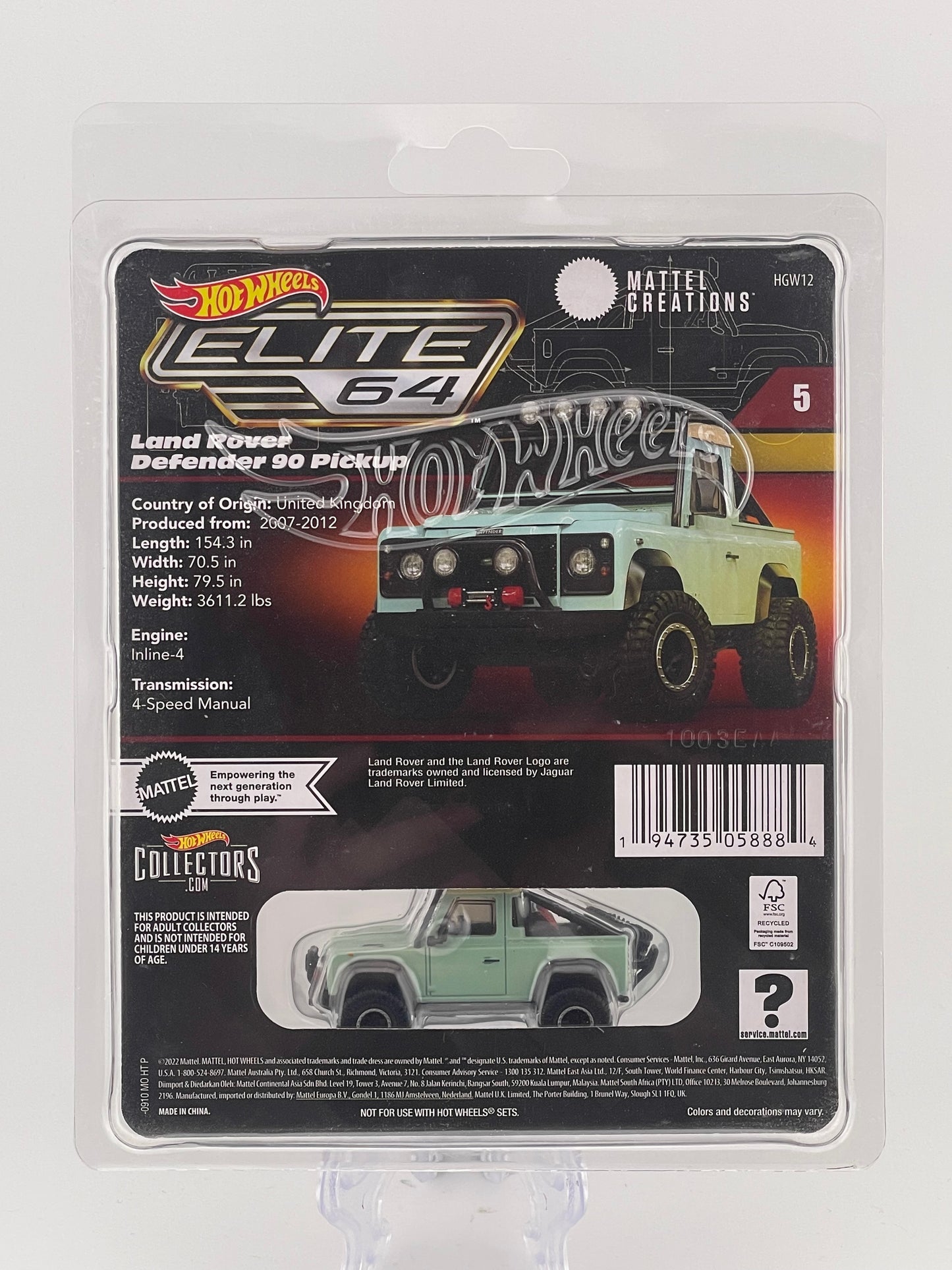 Hot Wheels Elite 64 #5 Land Rover Defender 90 Pickup