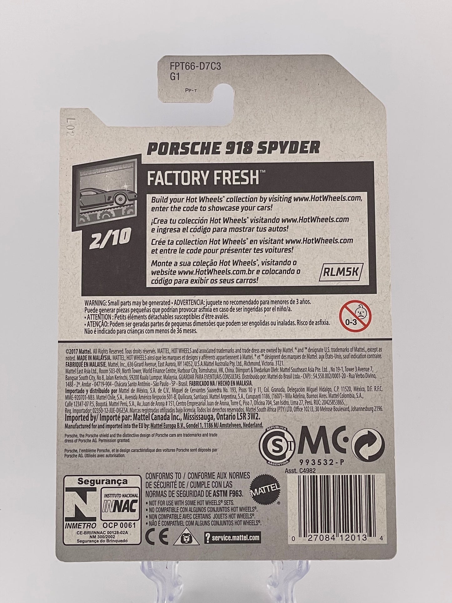 Hot Wheels Mainline Porsche 918 Spyder Factory Fresh 2/10