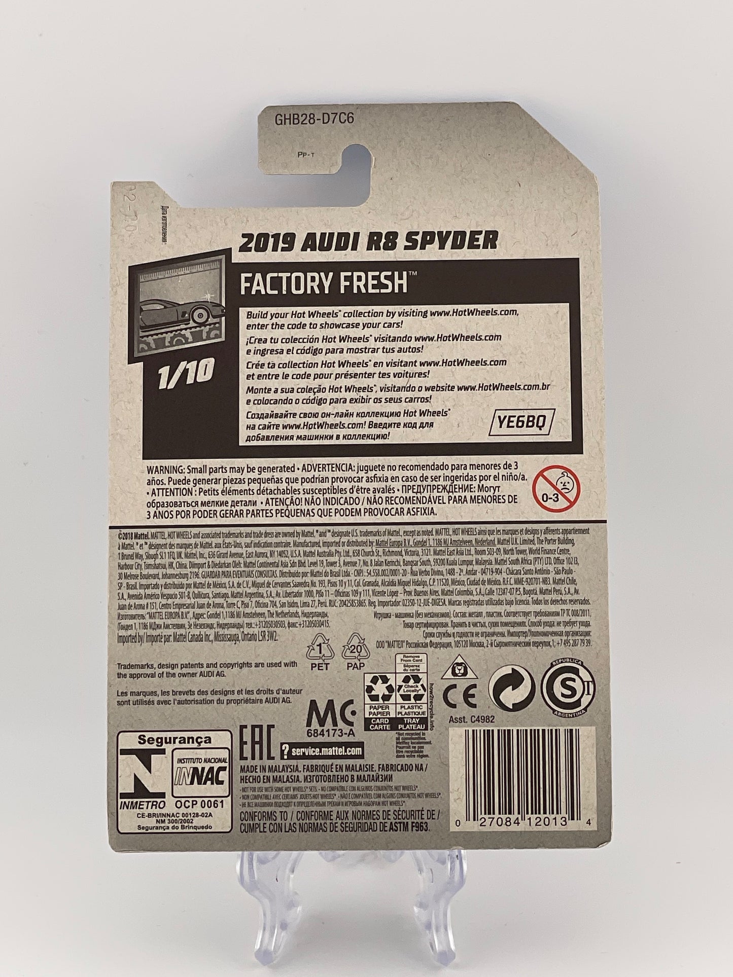Hot Wheels Mainline 2019 Audi R8 Spyder Factory Fresh 1/10