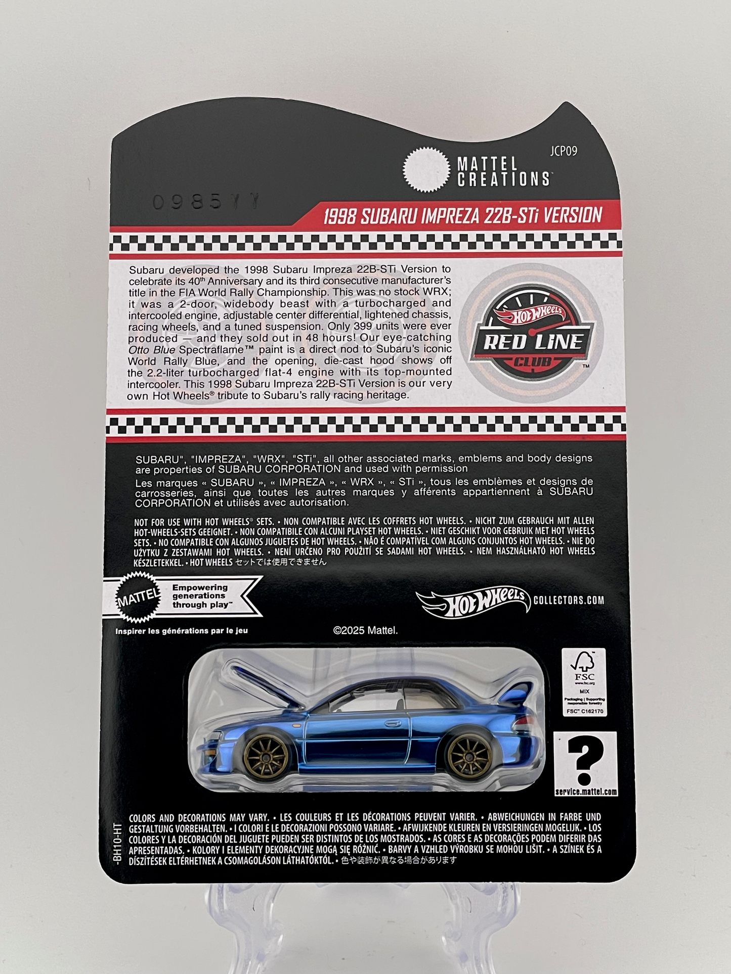 Hot Wheels RLC 1998 Subaru Impreza 22B-STi Version