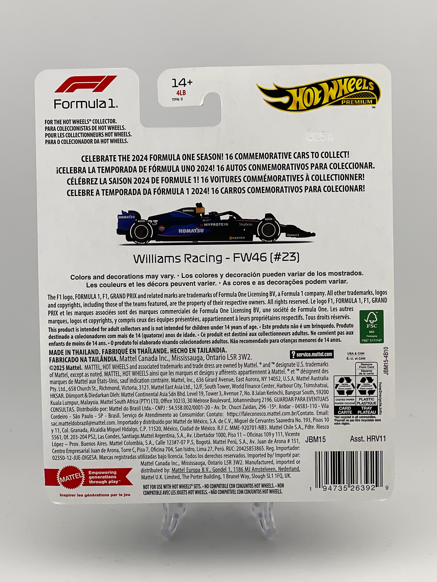 Hot Wheels Premium Formula 1 2024 Williams Racing - FW46 (#23)