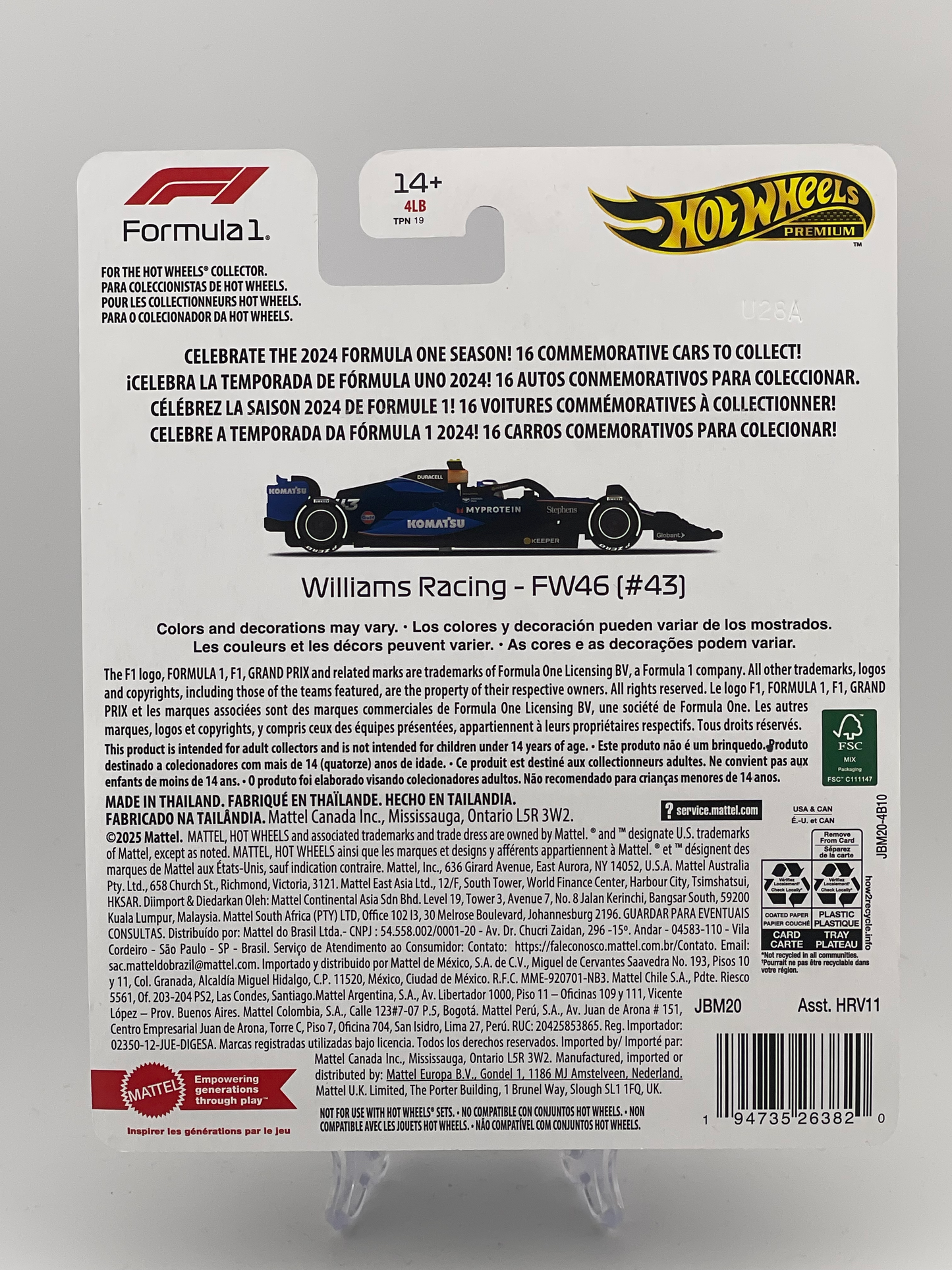 Hot Wheels Premium Formula 1 2024 Williams Racing - FW46 (#43)