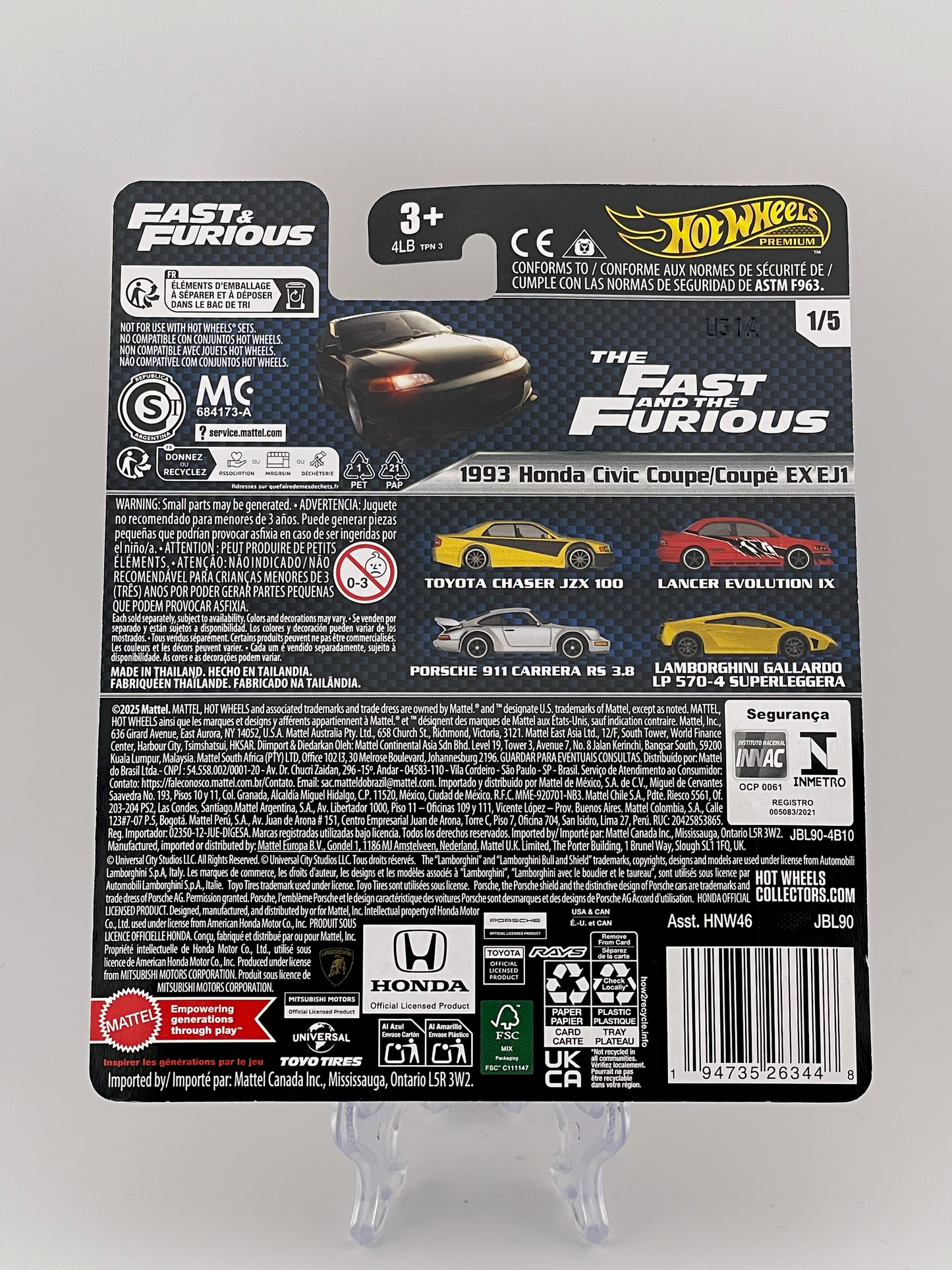 Hot Wheels Premium Fast & Furious 1/5 1993 Honda Civic Coupe/Coupé EX EJ1