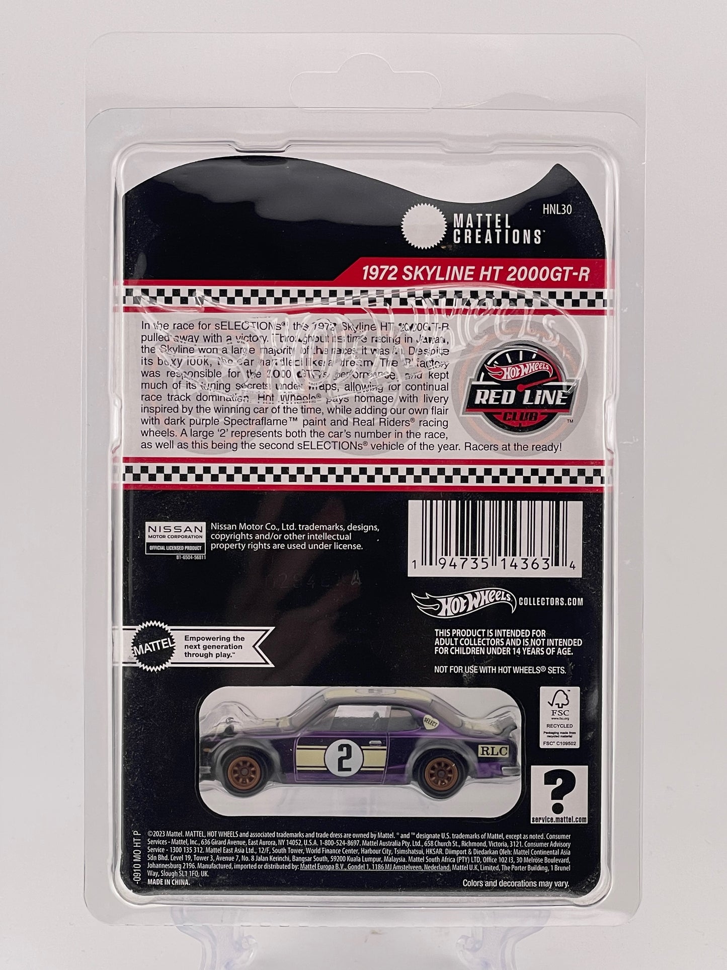 Hot Wheels RLC 2023 sELECTIONS Car 1972 Skyline HT 2000 GT-R