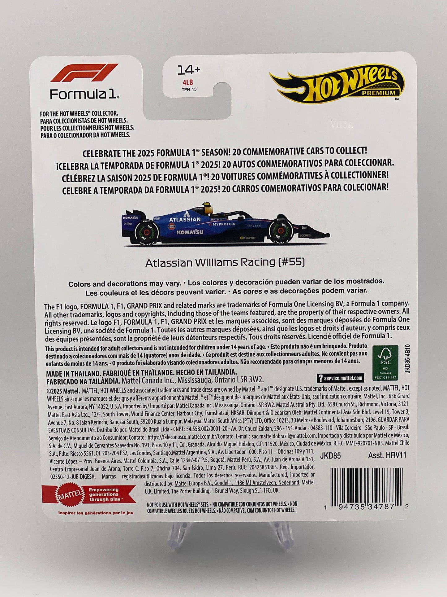 Hot Wheels Premium Formula 1 2025 Atlassian Williams Racing (#55)
