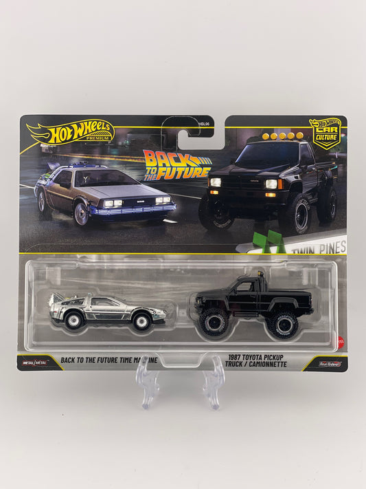 Hot Wheels Premium Car Culture Twin Pack Back To The Future Time Machine + 1987 Toyota Pickup Truck