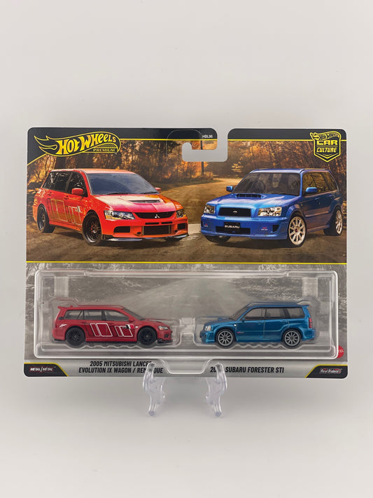 Hot Wheels Premium Car Culture Twin Pack 2005 Mitsubishi Lancer Evolution IX Wagon + 2004 Subaru Forester STI