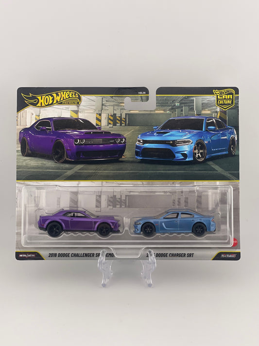 Hot Wheels Premium Car Culture Twin Pack 2018 Dodge Challenger SRT Demon + 2015 Dodge Charger SRT