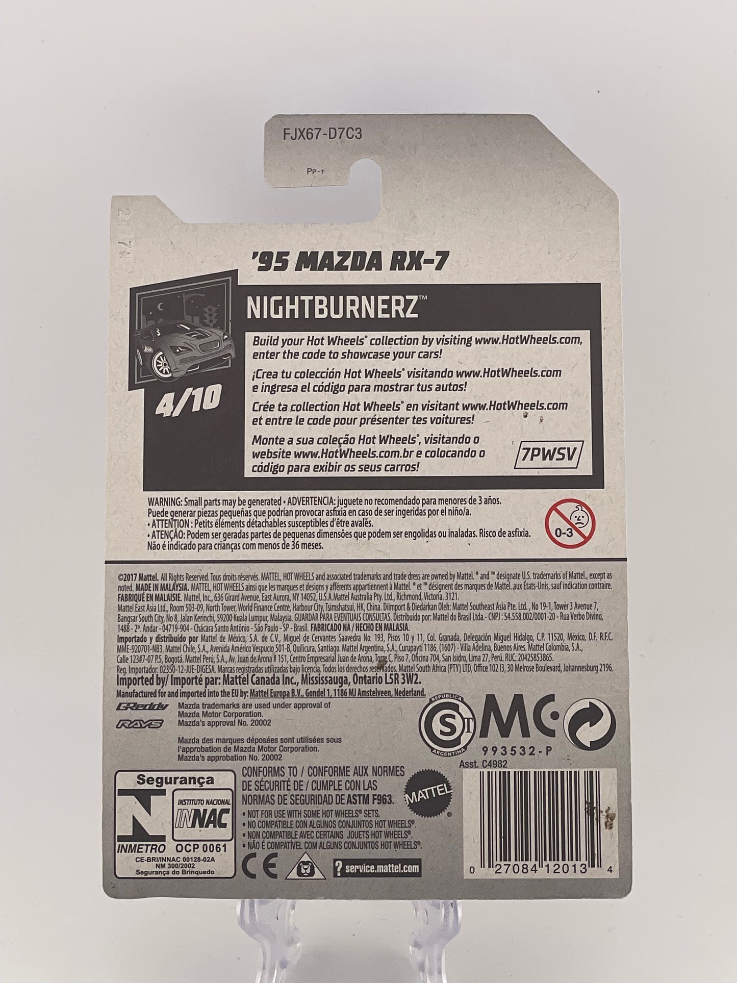 Hot Wheels Mainline '95 Mazda RX-7 Nightburnerz 4/10 *Check Description*